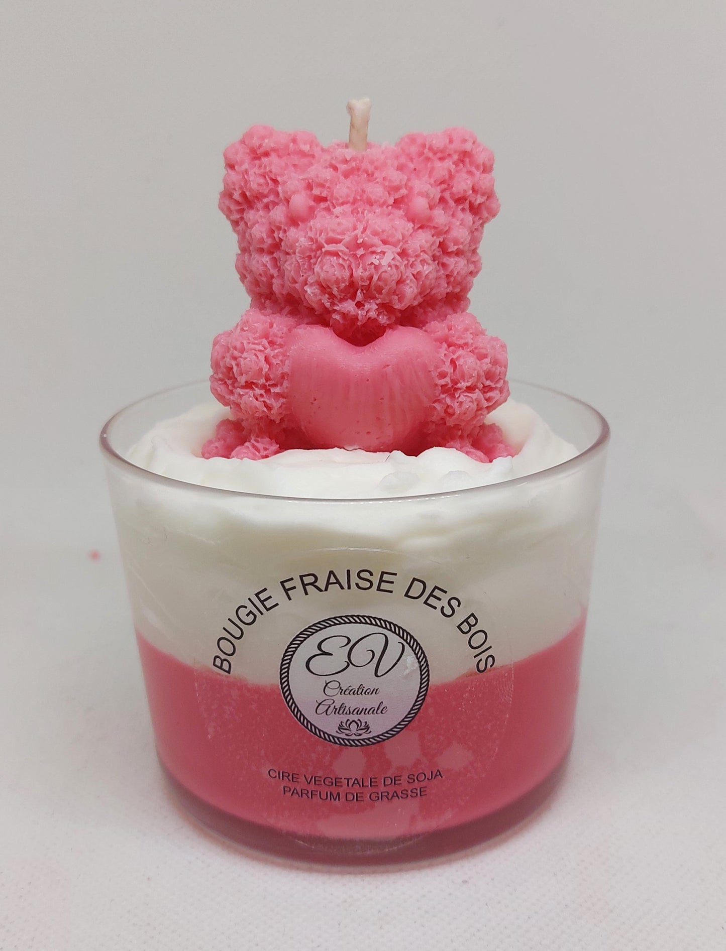 Bougie fraise des bois ours coeur