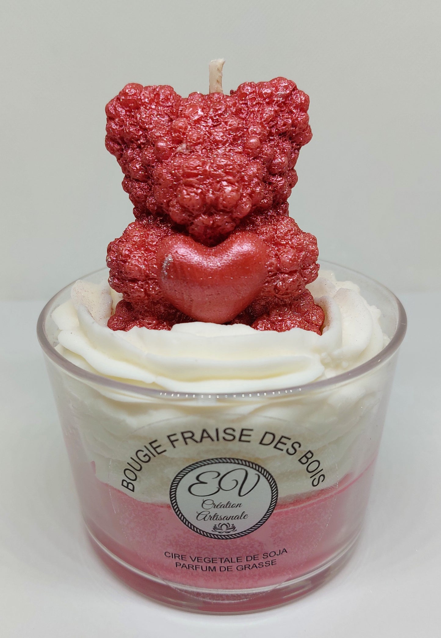 Bougie fraise des bois ours coeur
