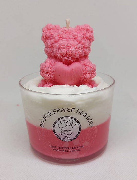 Bougie fraise des bois ours coeur