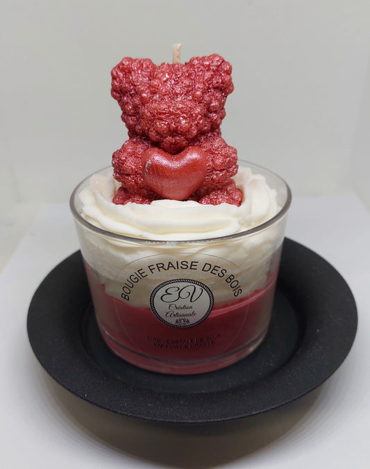 Bougie fraise des bois ours coeur