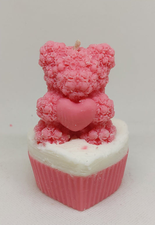 Bougie fraise des bois  nounours coeur